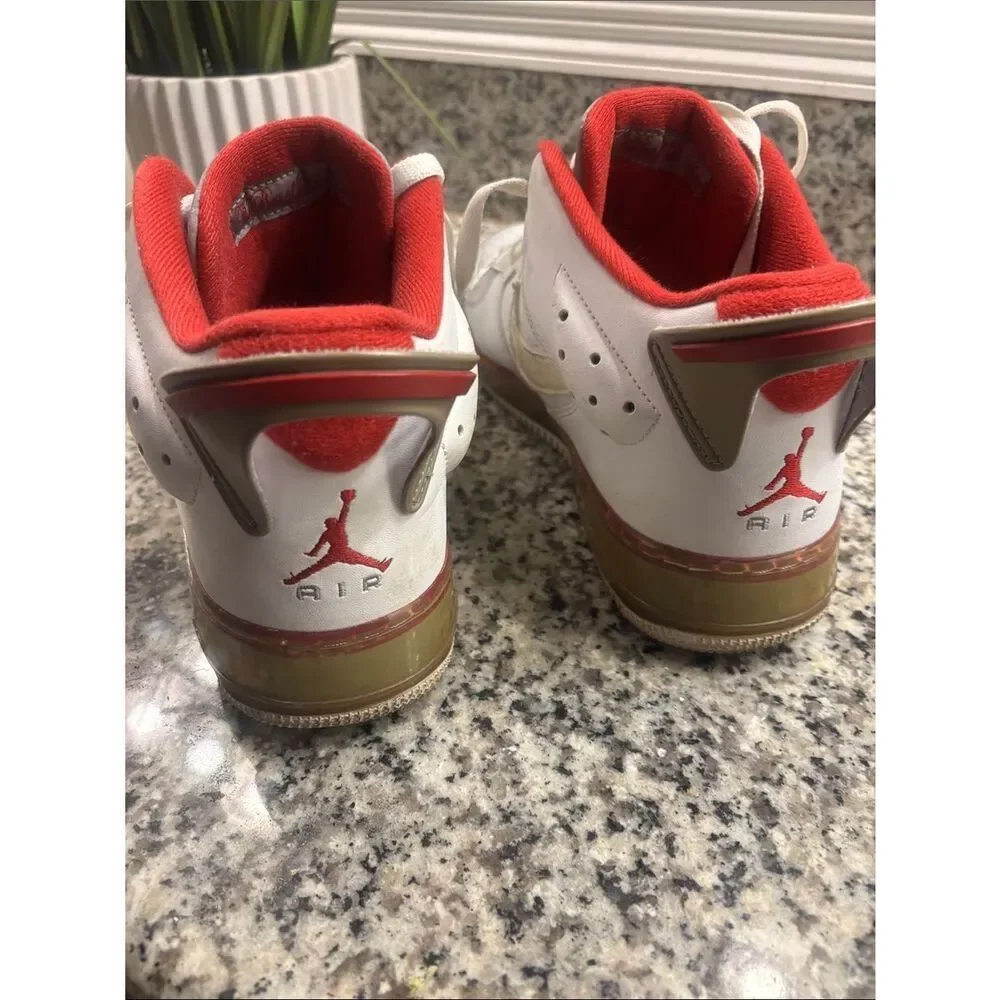Nike Air Jordan Fusion 6 White and Red High-Top Sneakers